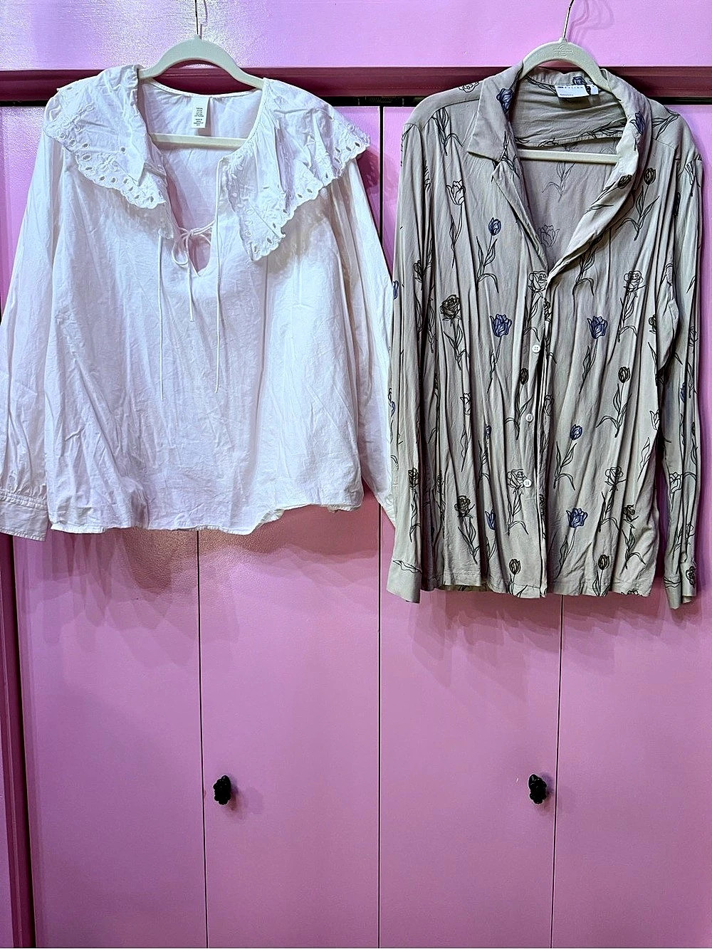 ASOS & H&M 2-Piece Cottagecore Top Lot 2XL White Eyelet Lace Floral Button Up